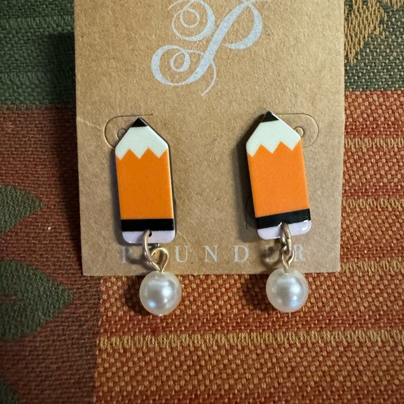 New Plunder Earrings “Sharp Minds” - Pencil With Pearl Studs - 1.5" - Picture 5 of 9